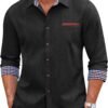 Men's Long Sleeve Casual Button Down Shirts Untucked Shirts Plaid Collar Vintage Denim Shirt