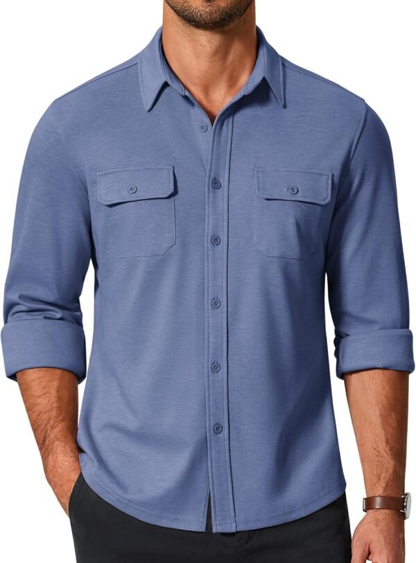 Mens Long Sleeve Shirts Casual Button Down Shirt Wrinkle Free Dress Shirt with Pocket