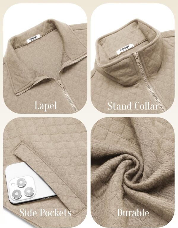 Mens Zip Up Sweatshirt Mock Neck Quilted Jacket Casual Lightweight Sweater Jackets with Pocket