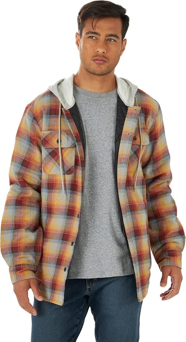 91wrlu0cAIL._AC_SL1500 Men's Long Sleeve Quilted Lined Flannel Shirt Jacket with Hood