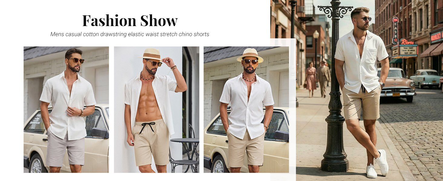 Men's Drawstring Summer Shorts Stretch Waistband Chino Shorts