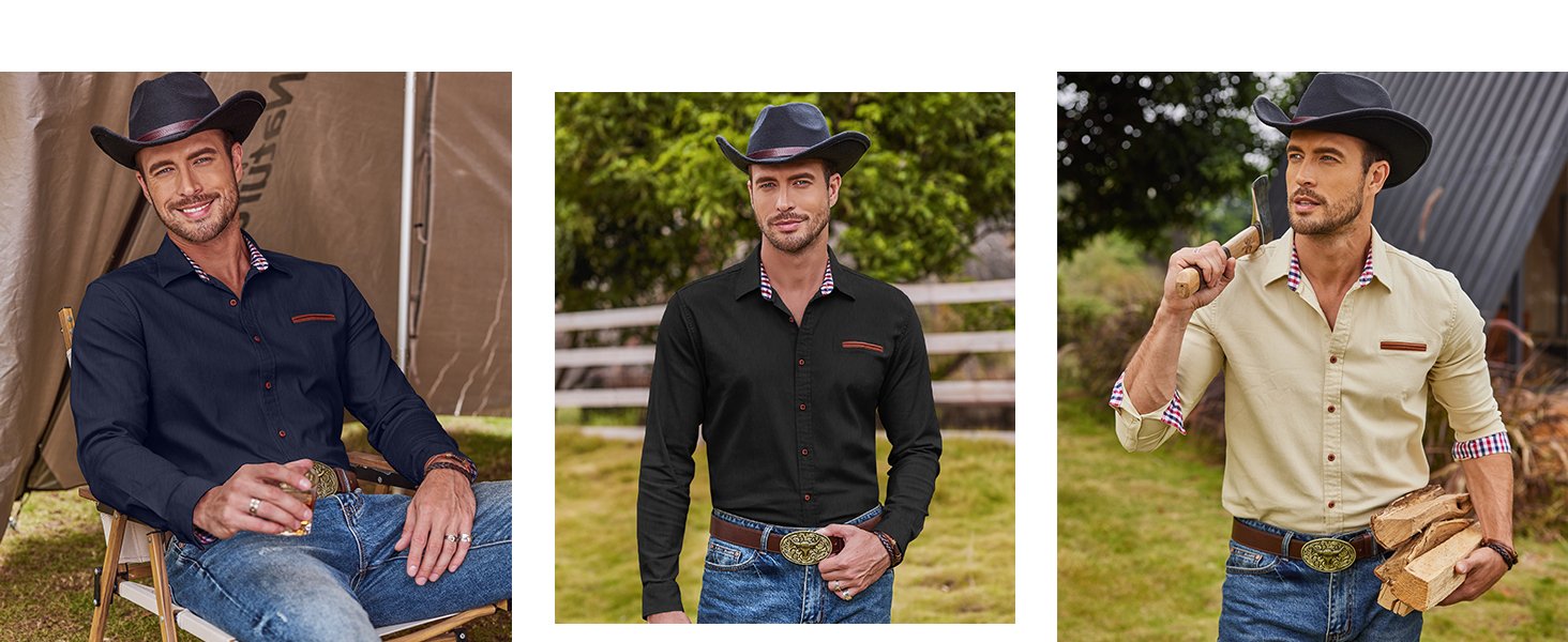 COOFANDY Mens Casual Button-Down Shirt Western Formal Shirt