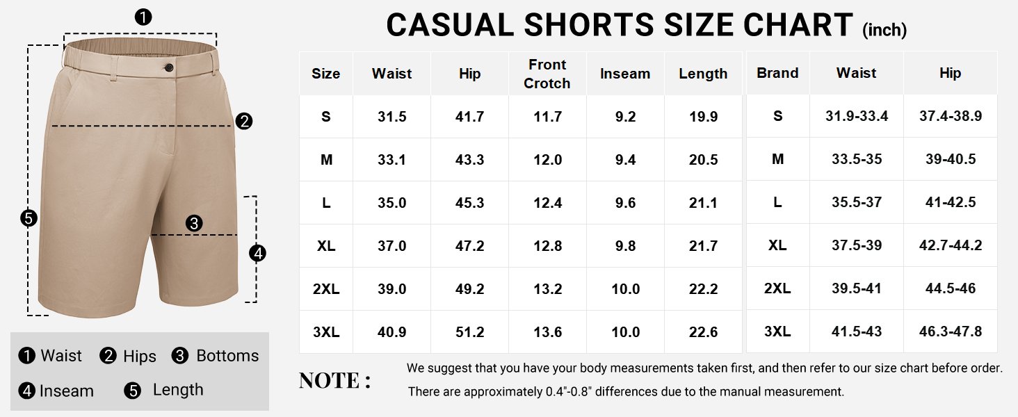 mens shorts size chart